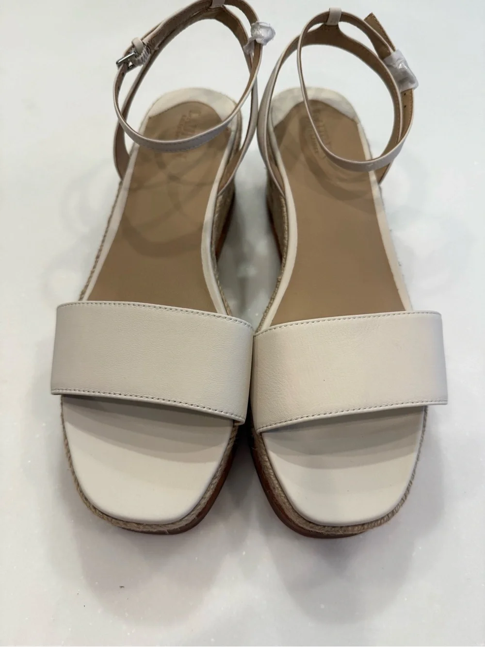 Ralph Lauren Leona Espadrille Platform Wedge Sandals Leather Ivory Sz 9.5 NEW!
